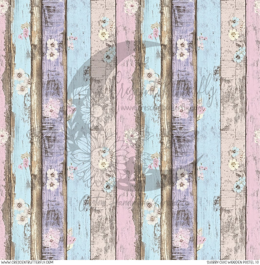 Shabby Chic Wooden Pastel 10 Printed Vinyl Sheet/Wrap