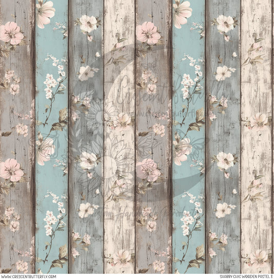 Shabby Chic Wooden Pastel 3 Printed Vinyl Sheet/Wrap