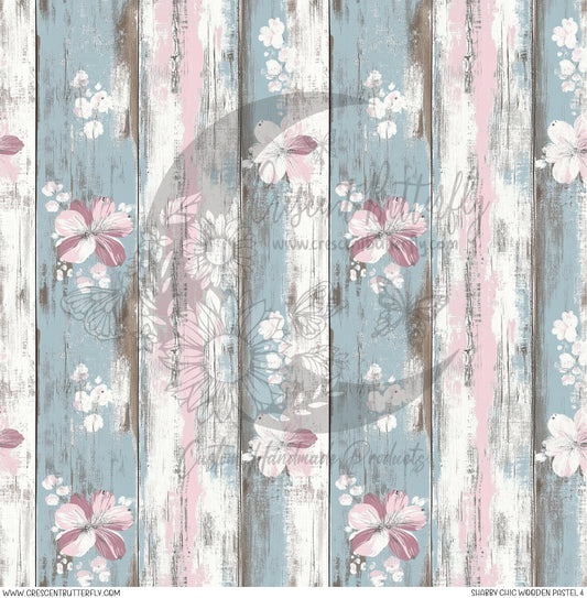 Shabby Chic Wooden Pastel 4 Printed Vinyl Sheet/Wrap