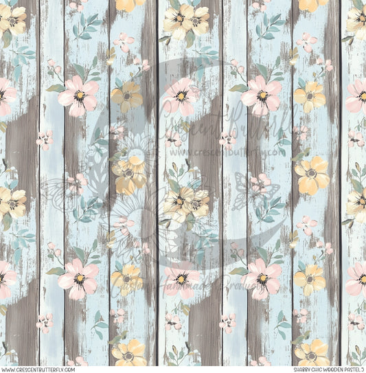 Shabby Chic Wooden Pastel 5 Printed Vinyl Sheet/Wrap