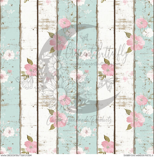 Shabby Chic Wooden Pastel 6 Printed Vinyl Sheet/Wrap