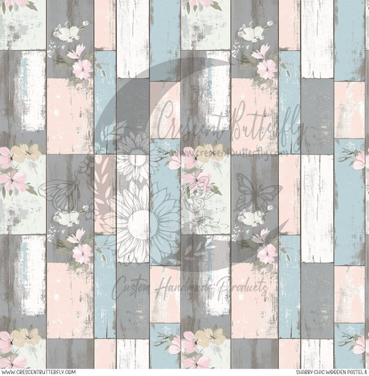 Shabby Chic Wooden Pastel 8 Printed Vinyl Sheet/Wrap