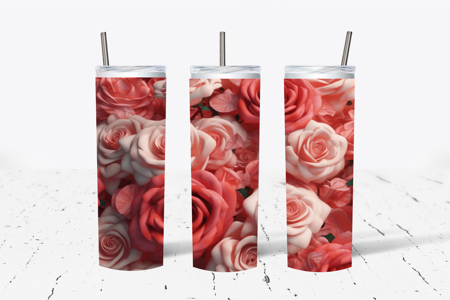 Shades of Pink Roses 3D Sublimation Tumbler