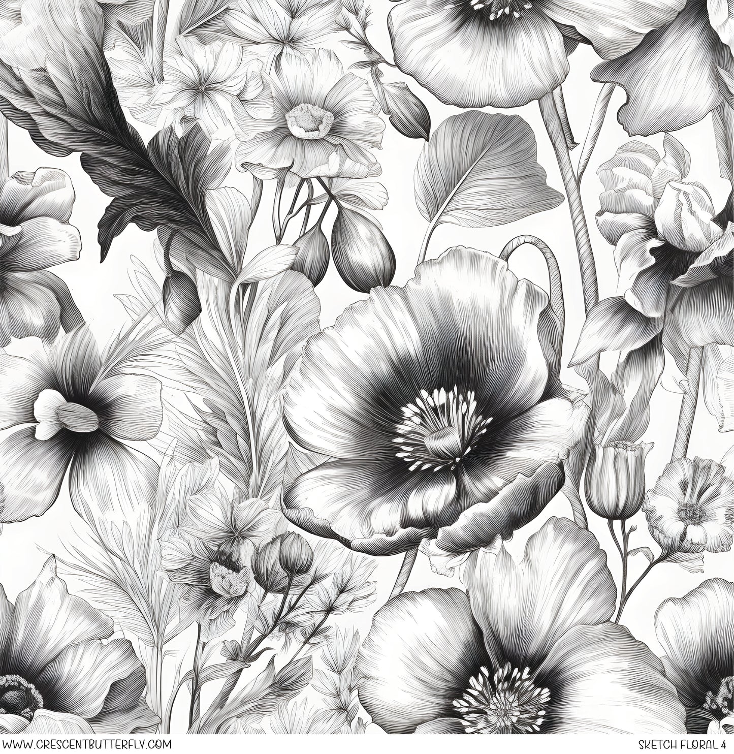 Sketch Floral 4 Printed Vinyl Sheet/Wrap