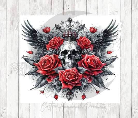Skull Red Rose Wings Sticker / Decal