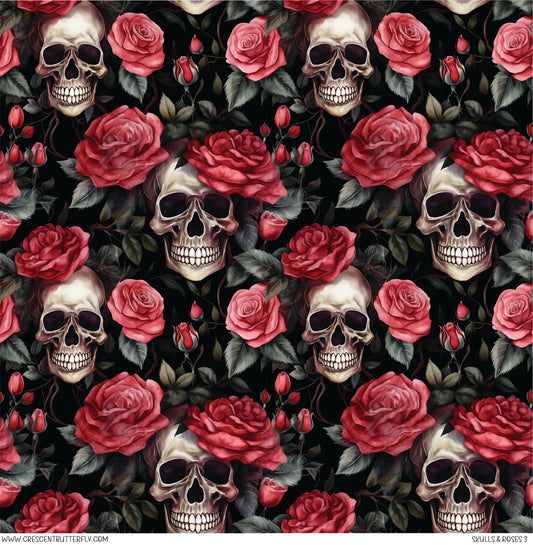 Skulls and Roses 3 Printed Vinyl Sheet/Wrap