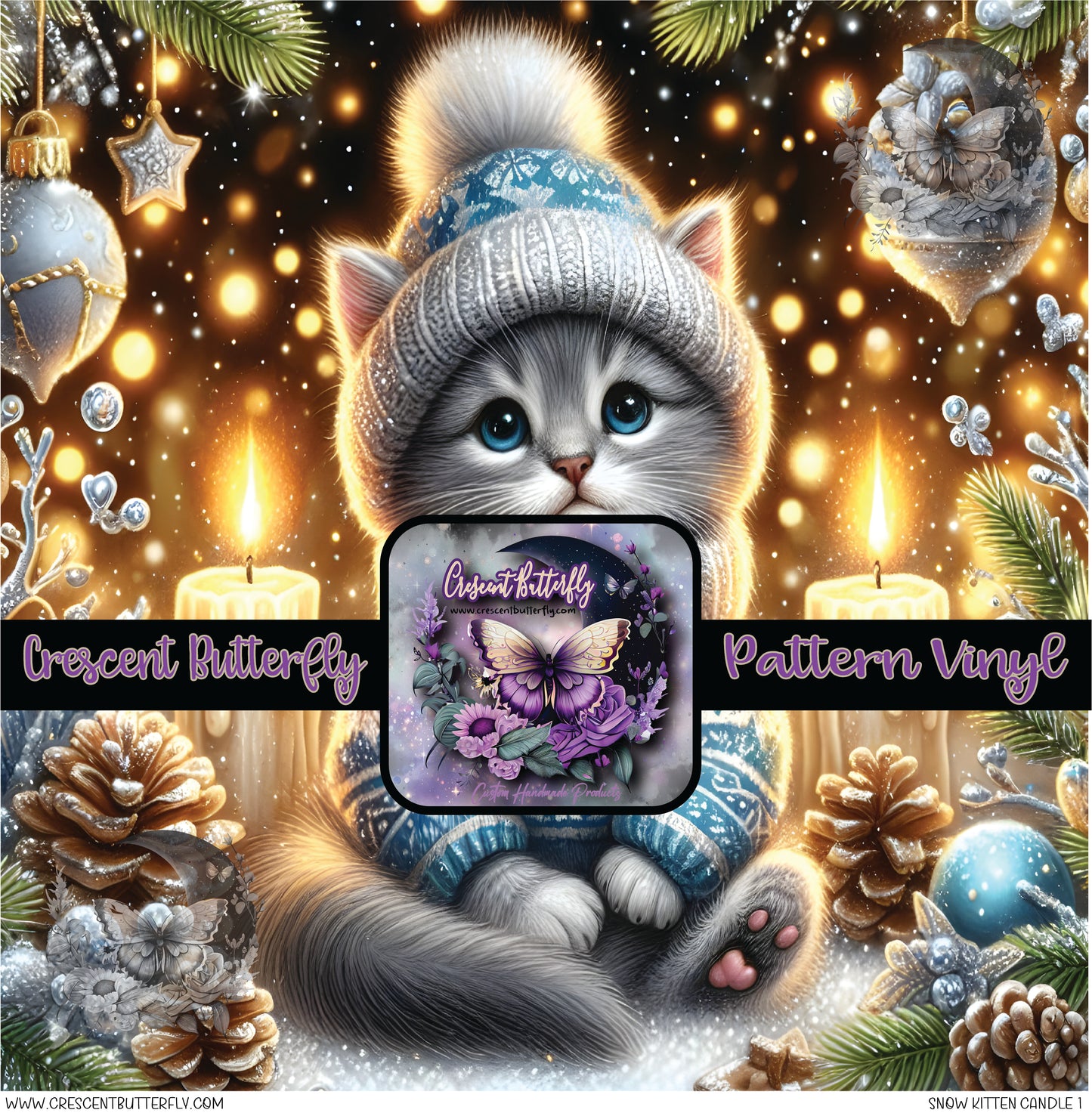Snow Kitten Candle 1 Printed Vinyl Sheet/Wrap
