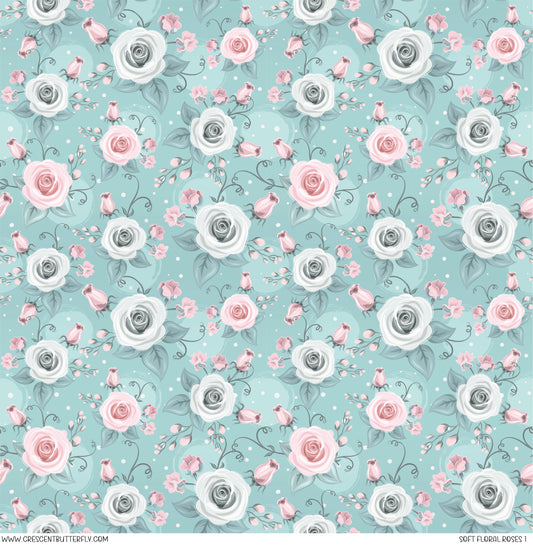 Soft Floral Roses 1 Printed Vinyl Sheet/Wrap