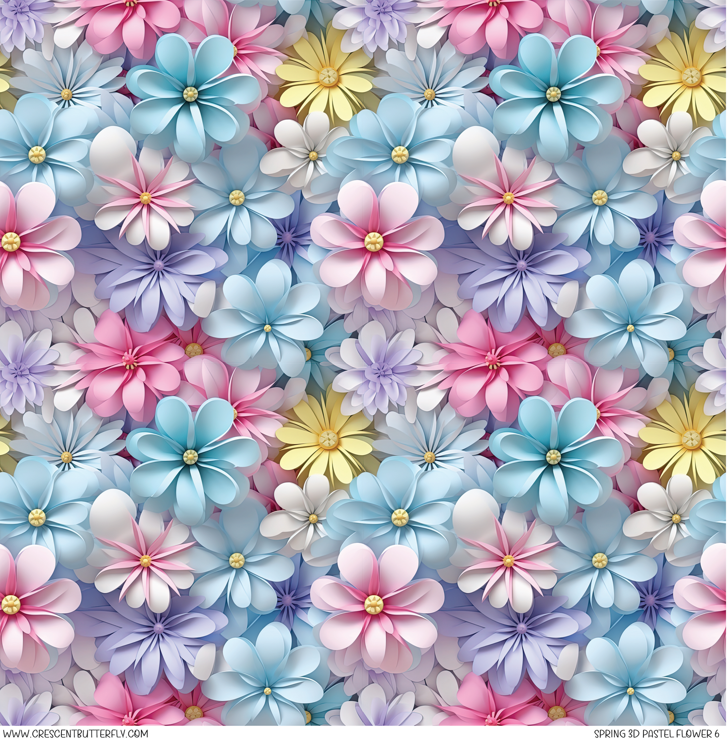 Spring 3D Pastel Flower 6 Printed Vinyl Sheet/Wrap