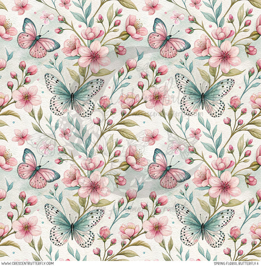 Spring Floral Butterfly 4 Printed Vinyl Sheet/Wrap