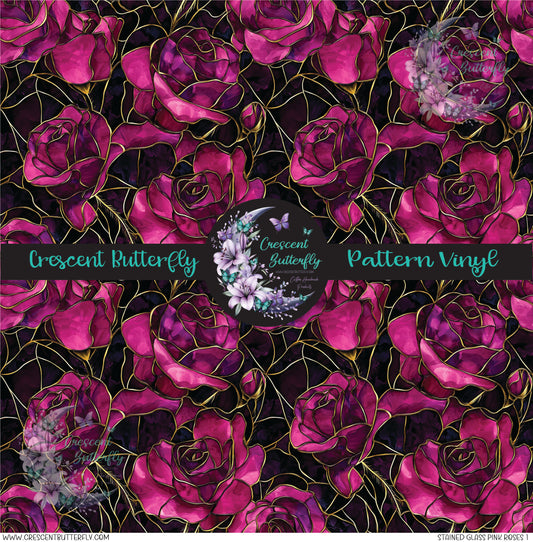 Stained Glass Pink Roses 1 Printed Vinyl Sheet/Wrap