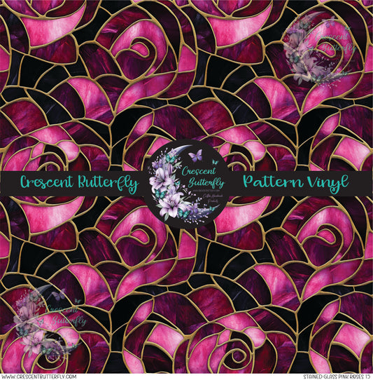 Stained Glass Pink Roses 15 Printed Vinyl Sheet/Wrap