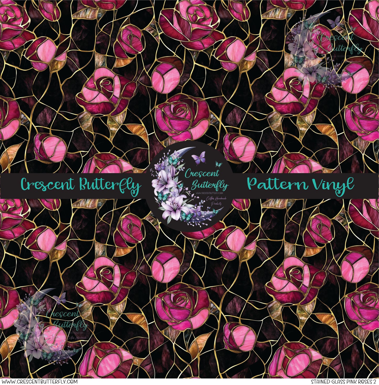 Stained Glass Pink Roses 2 Printed Vinyl Sheet/Wrap