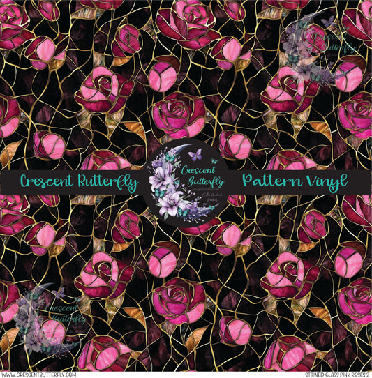 Stained Glass Pink Roses 2 Printed Vinyl Sheet/Wrap