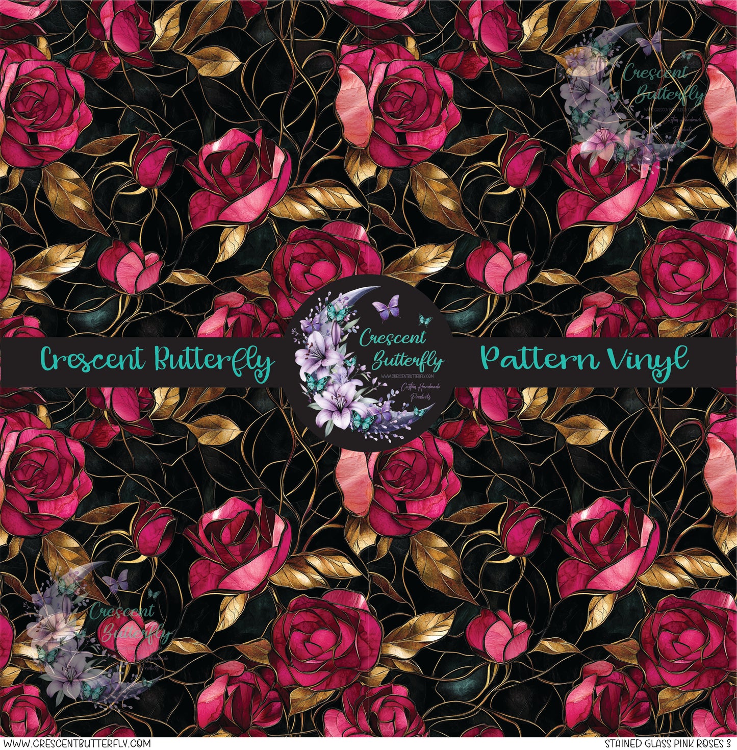 Stained Glass Pink Roses 3 Printed Vinyl Sheet/Wrap