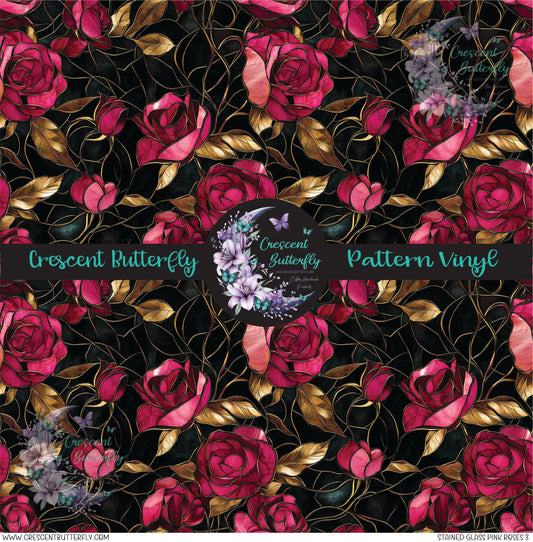 Stained Glass Pink Roses 3 Printed Vinyl Sheet/Wrap