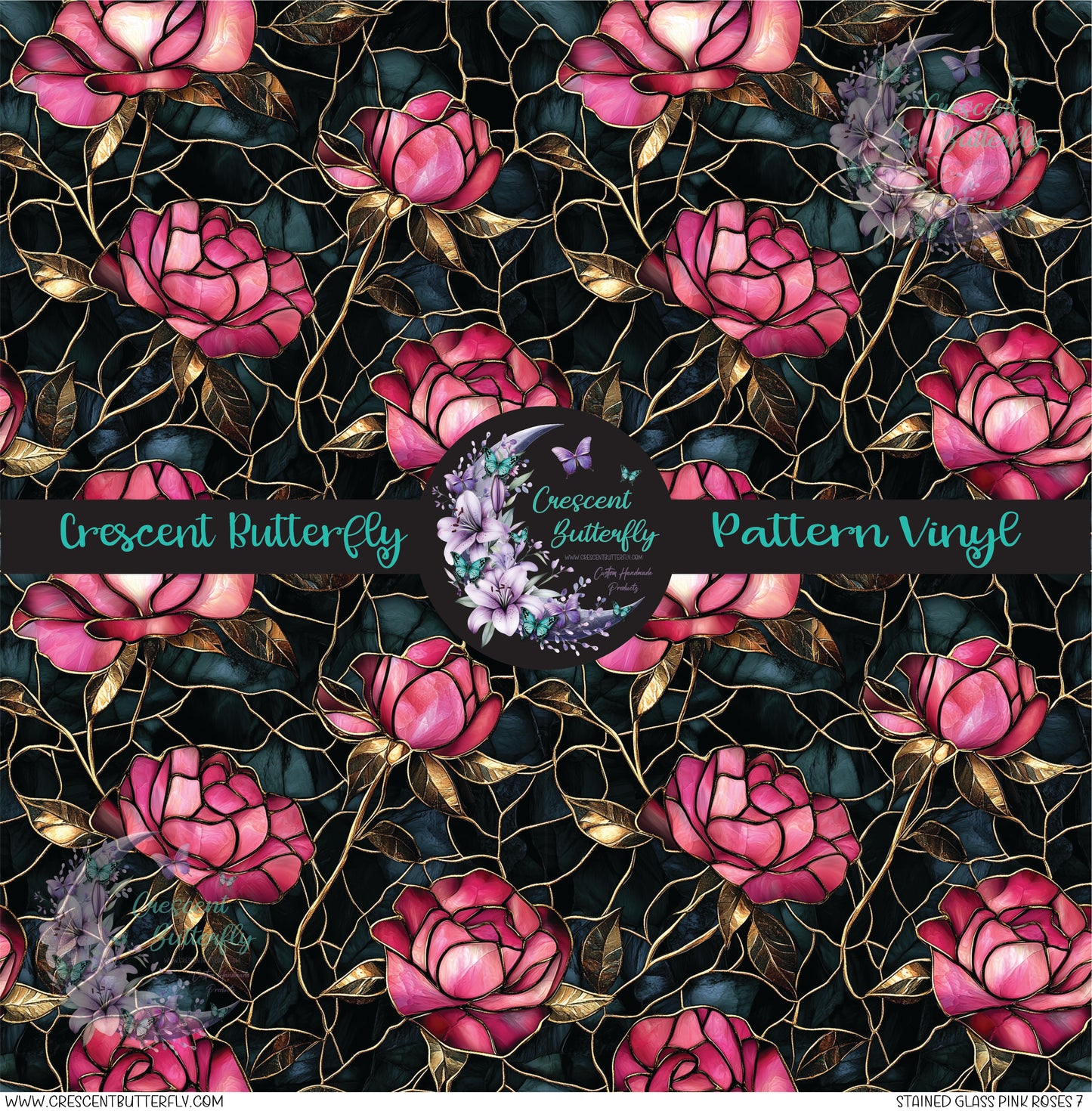 Stained Glass Pink Roses 7 Printed Vinyl Sheet/Wrap
