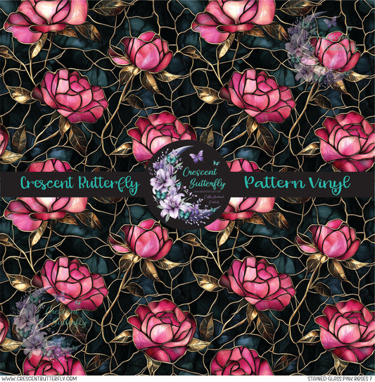 Stained Glass Pink Roses 7 Printed Vinyl Sheet/Wrap