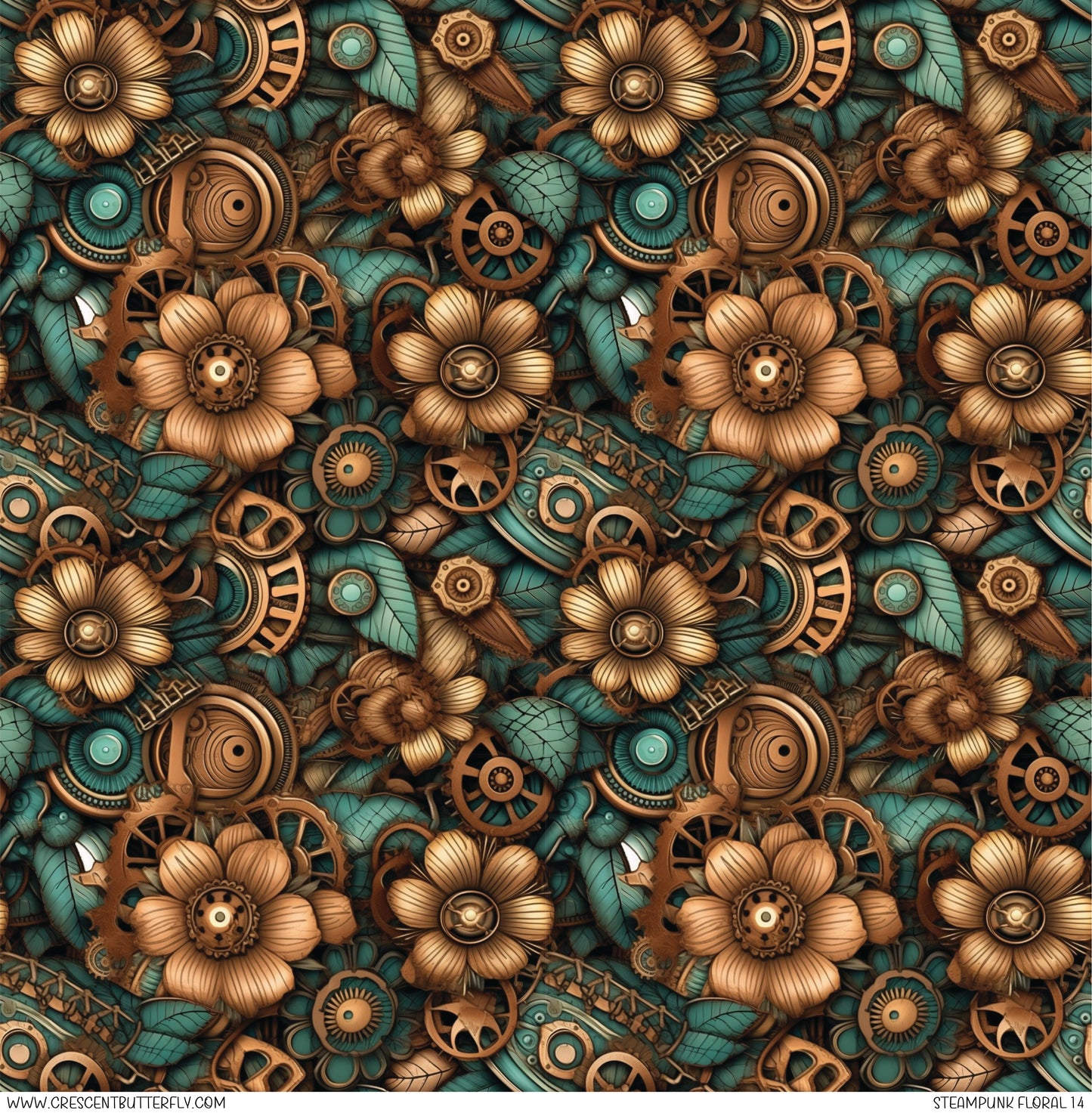 Steampunk Floral 14 Printed Vinyl Sheet-Tumbler Wrap