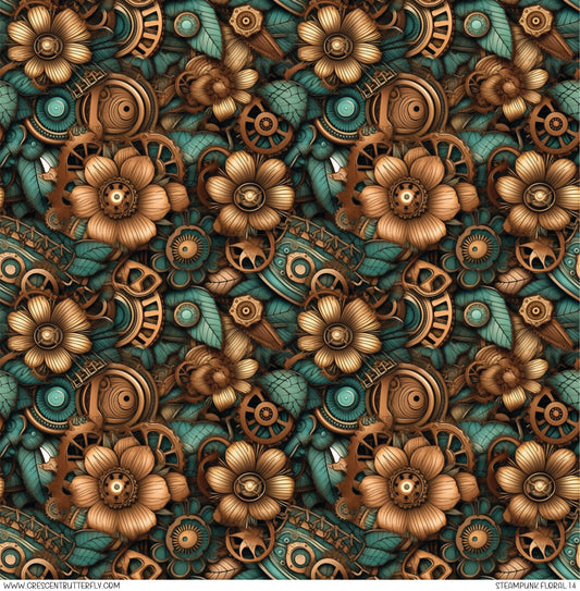 Steampunk Floral 14 Printed Vinyl Sheet-Tumbler Wrap