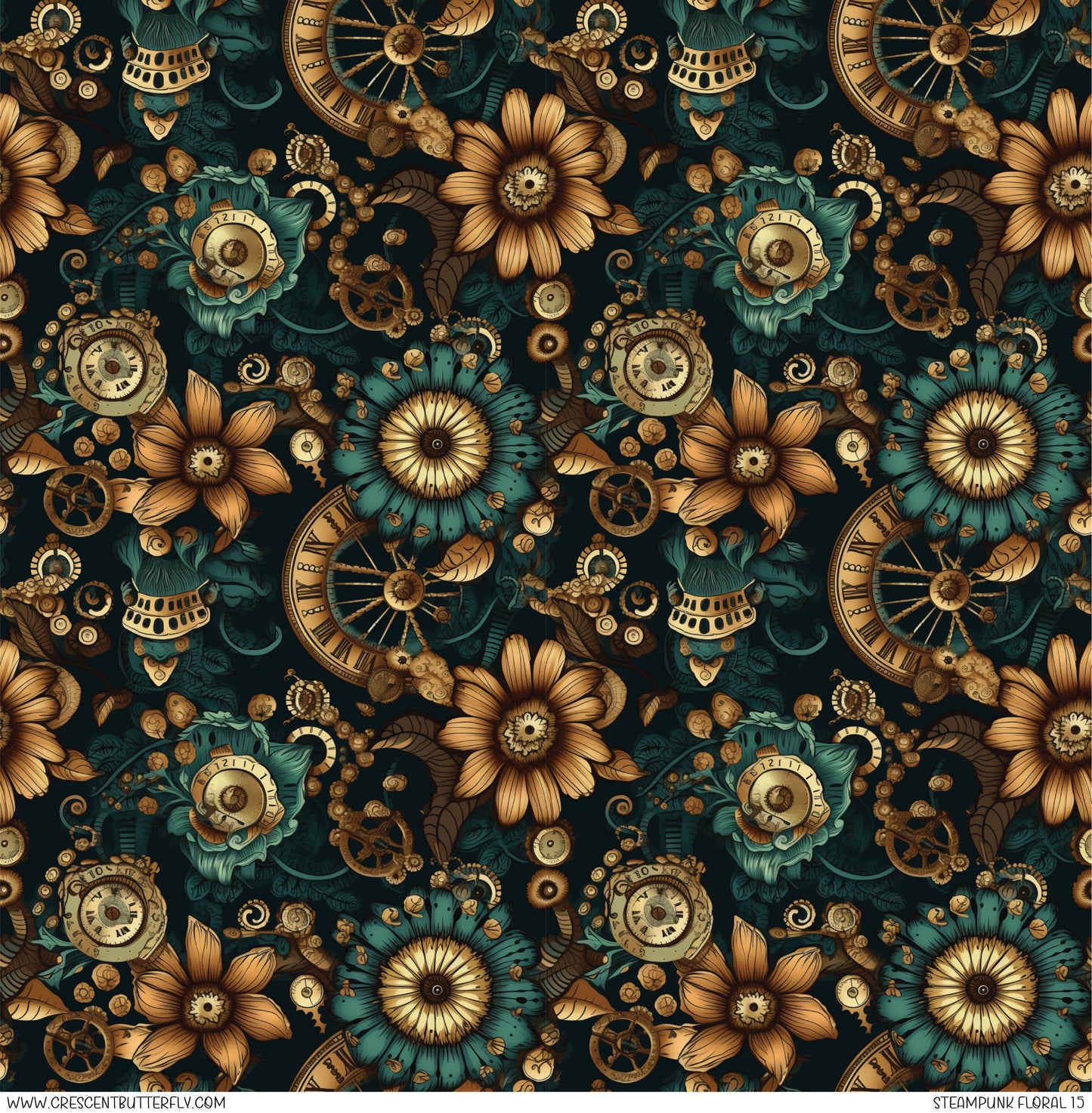 Steampunk Floral 15 Printed Vinyl Sheet-Tumbler Wrap