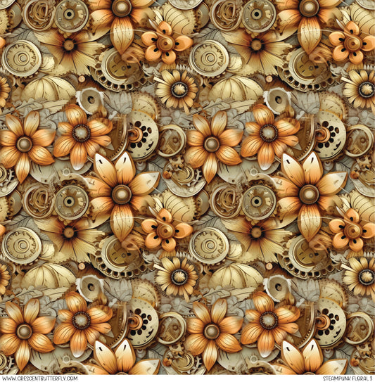 Steampunk Floral 3 Printed Vinyl Sheet-Tumbler Wrap