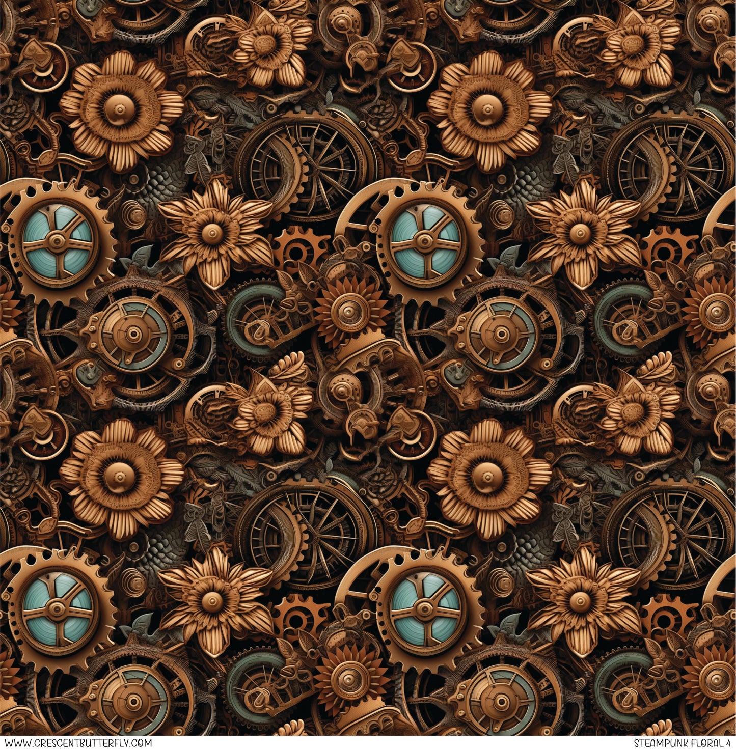 Steampunk Floral 4 Printed Vinyl Sheet-Tumbler Wrap