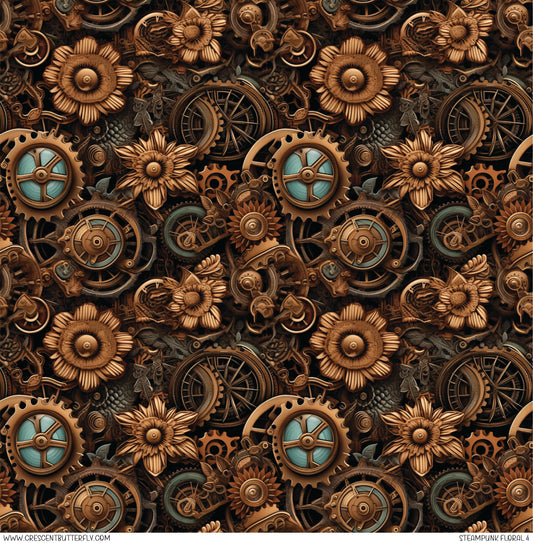 Steampunk Floral 4 Printed Vinyl Sheet-Tumbler Wrap