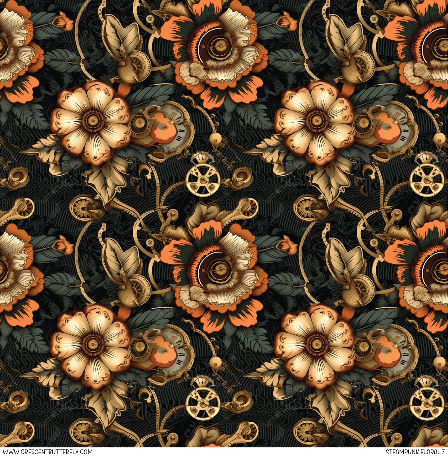 Steampunk Floral 7 Printed Vinyl Sheet-Tumbler Wrap