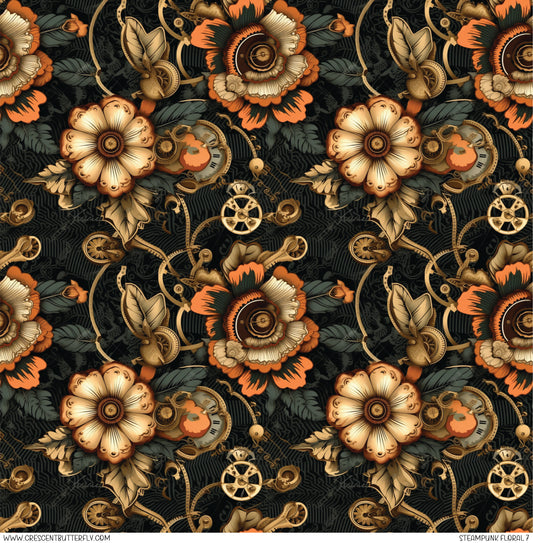 Steampunk Floral 7 Printed Vinyl Sheet-Tumbler Wrap