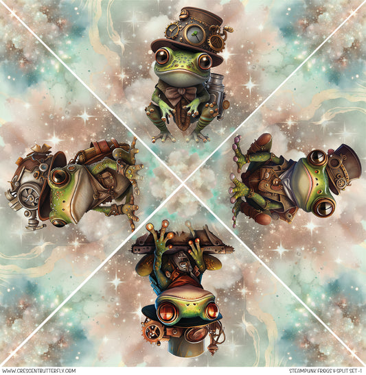 Steampunk Frogs V-Split Set-1 Printed Vinyl Sheet-Tumbler Wrap