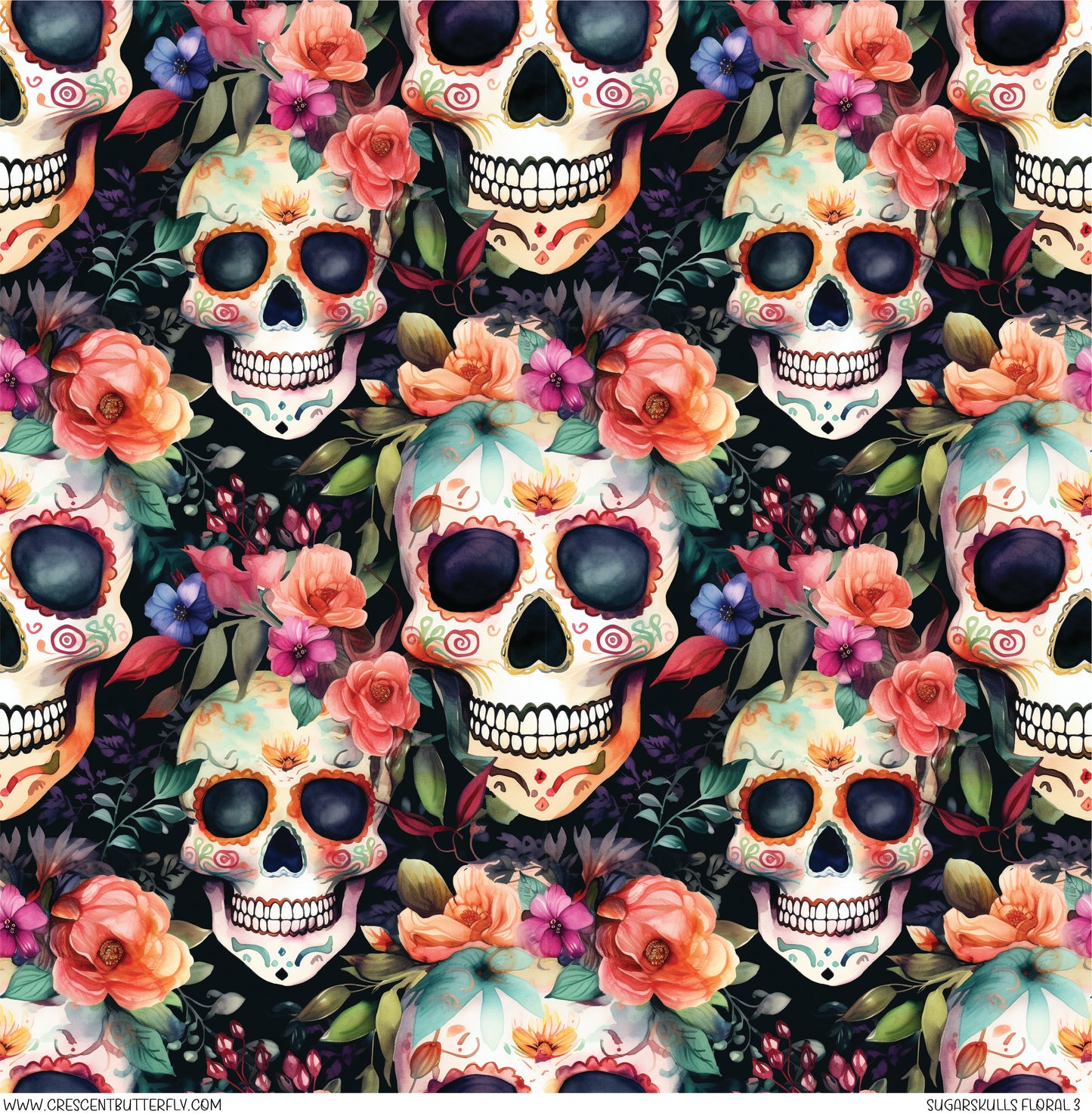 Sugarskulls Floral 3 Printed Vinyl Sheet/Wrap