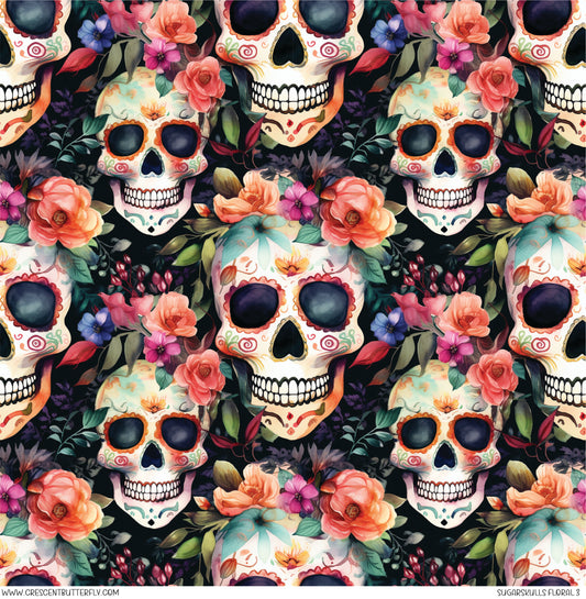 Sugarskulls Floral 3 Printed Vinyl Sheet/Wrap