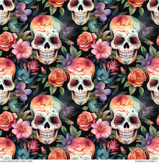 Sugarskulls Floral 2 Printed Vinyl Sheet/Wrap