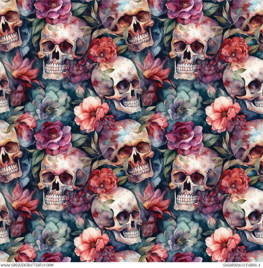 Sugarskulls Floral 4 Printed Vinyl Sheet/Wrap