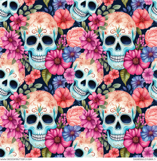 Sugarskulls Floral 5 Printed Vinyl Sheet/Wrap