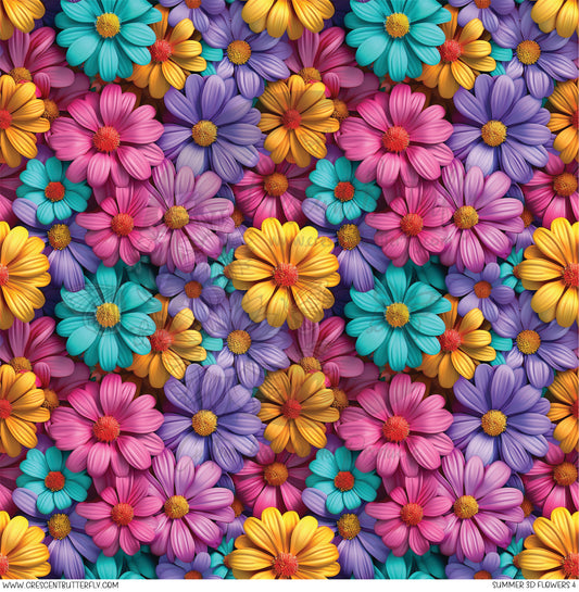 Summer 3D Flowers 4 Printed Vinyl Sheet/Wrap