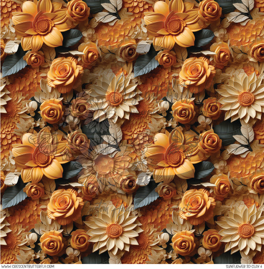 Sunflower 3D Clay 4 Printed Vinyl Sheet/Wrap