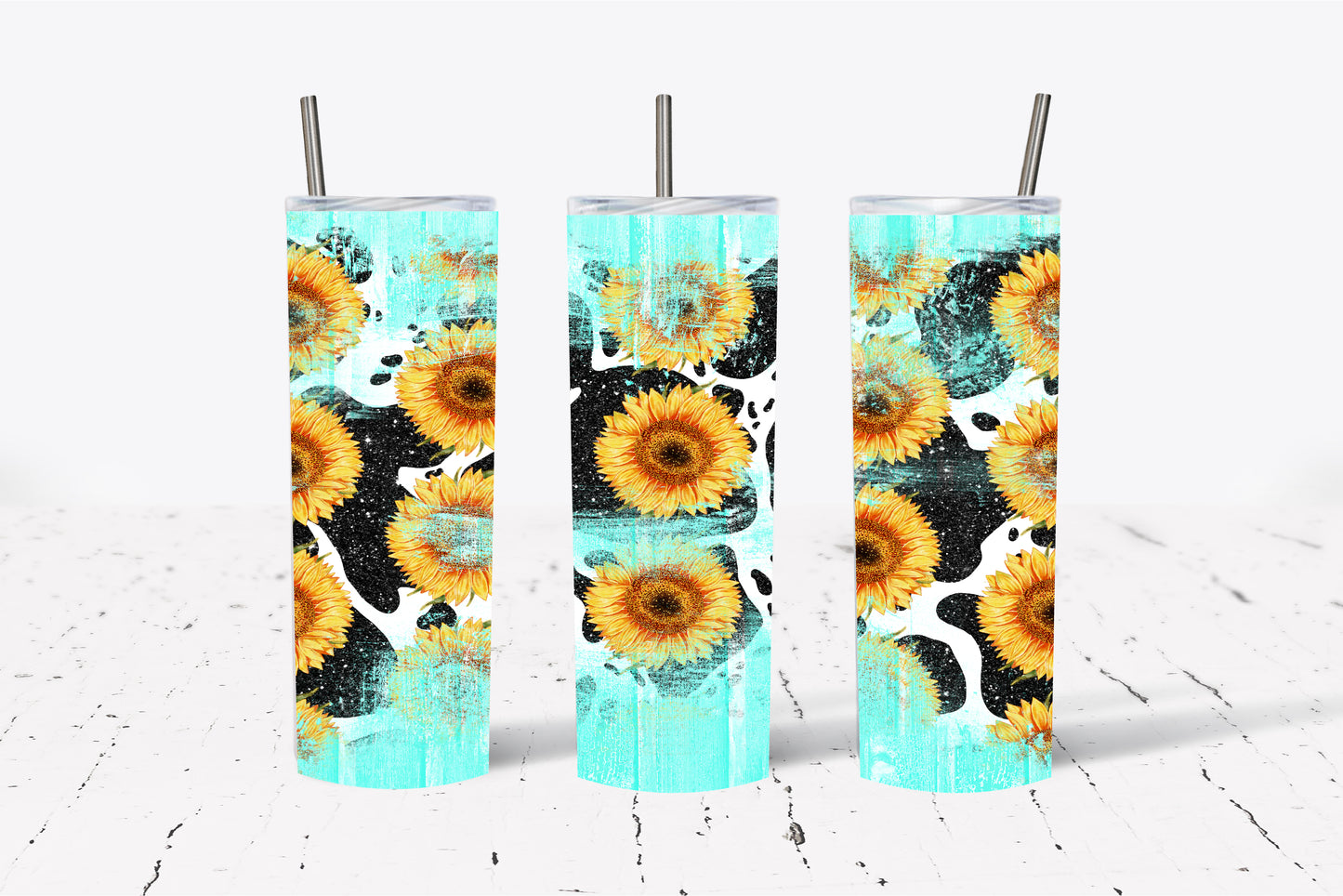 Sunflower Teal Rustic Sublimation Tumbler