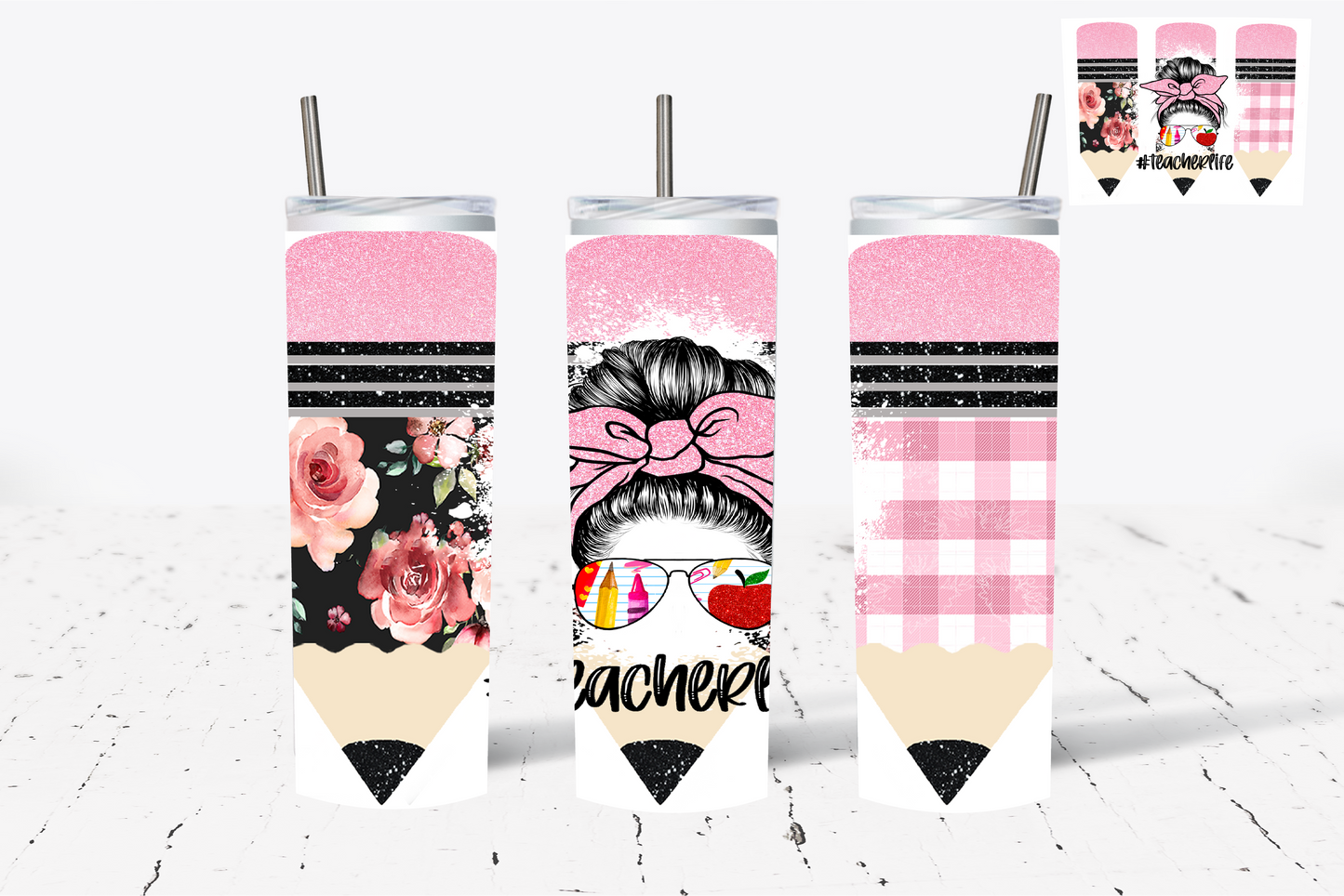 Teacher Life Pencil Sublimation Tumbler