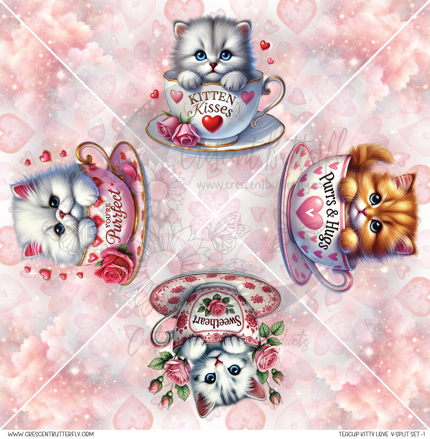 Teacup Kitty Love V-Split Set-1 Printed Vinyl Sheet/Wrap