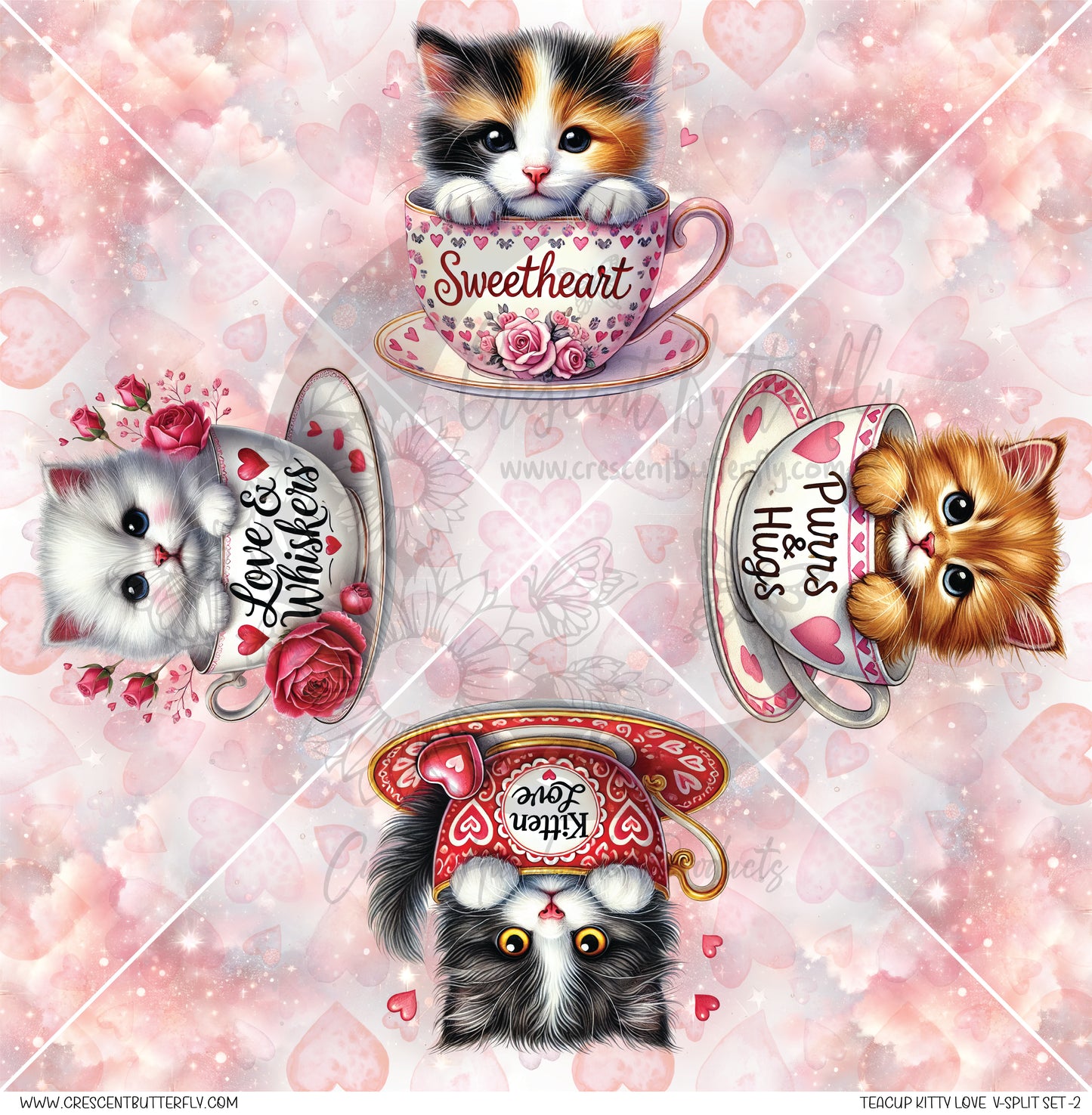 Teacup Kitty Love V-Split Set-2 Printed Vinyl Sheet/Wrap