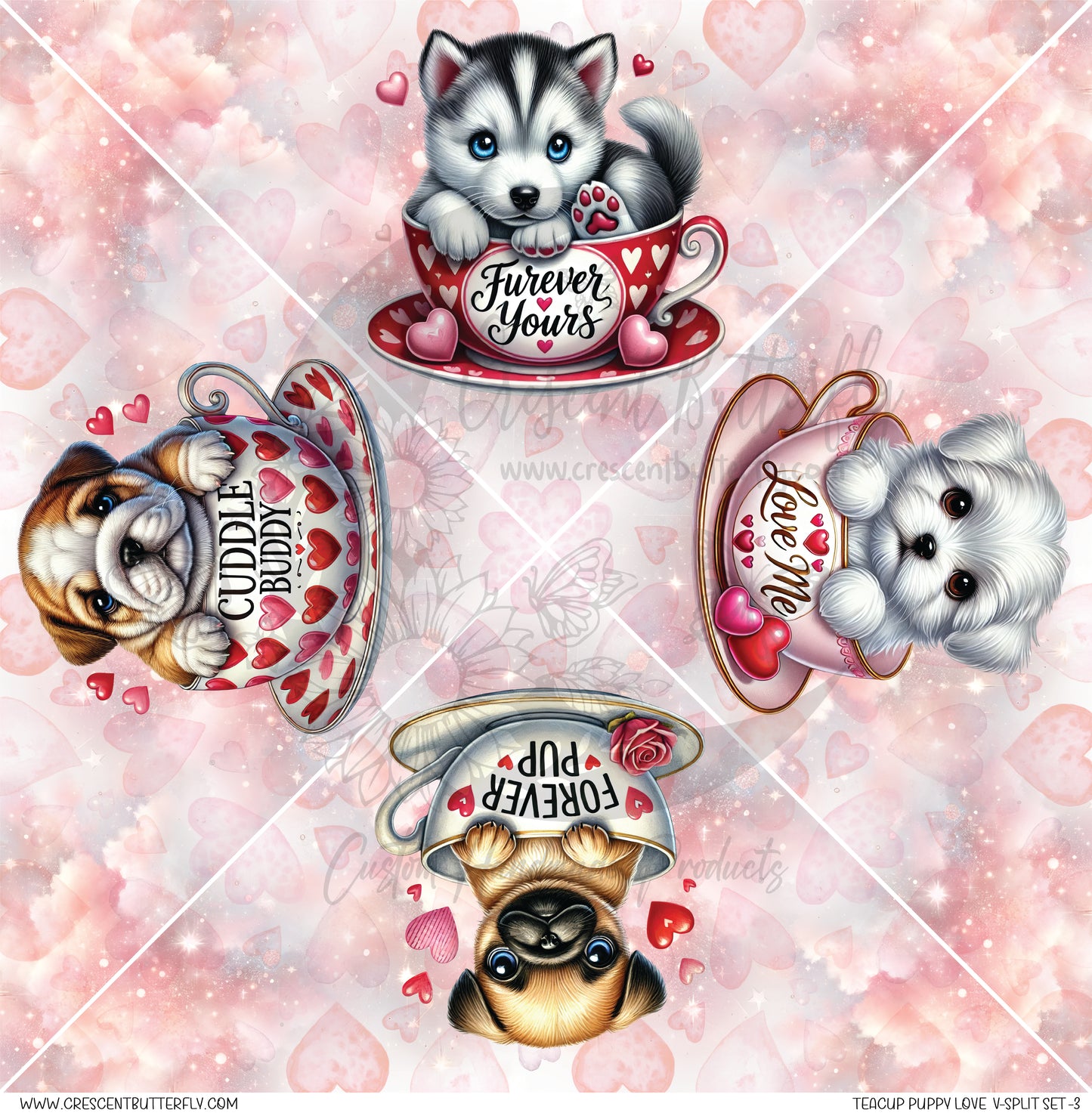 Teacup Puppy Love V-Split Set-3 Printed Vinyl Sheet/Wrap