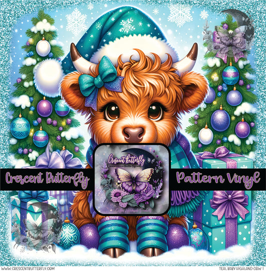 Teal Baby Highland Cow 1 Printed Vinyl Sheet-Tumbler Wrap