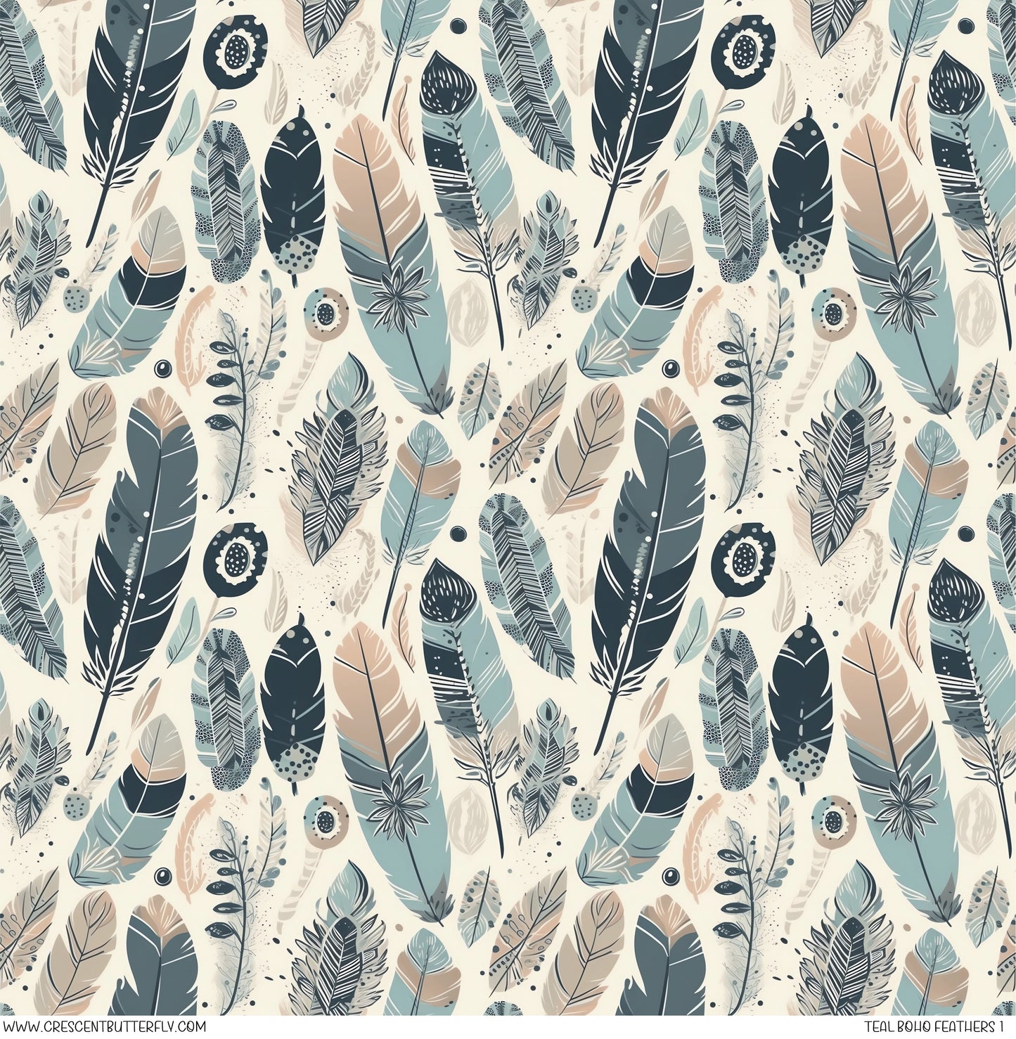 Teal Boho Feathers 1 Printed Vinyl Sheet/Wrap