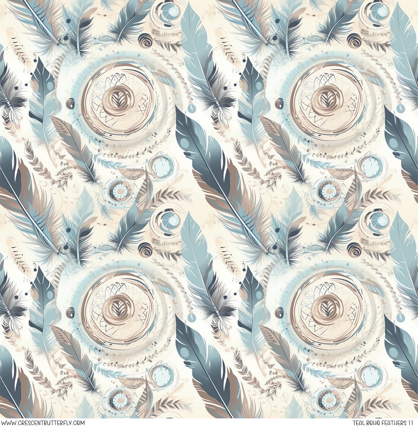 Teal Boho Feathers 11 Printed Vinyl Sheet/Wrap