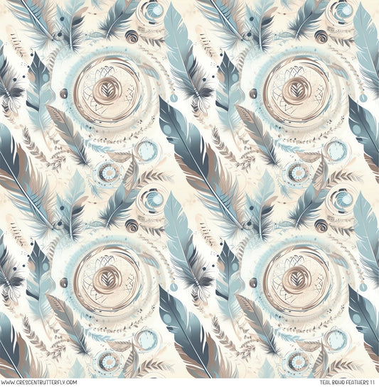 Teal Boho Feathers 11 Printed Vinyl Sheet/Wrap