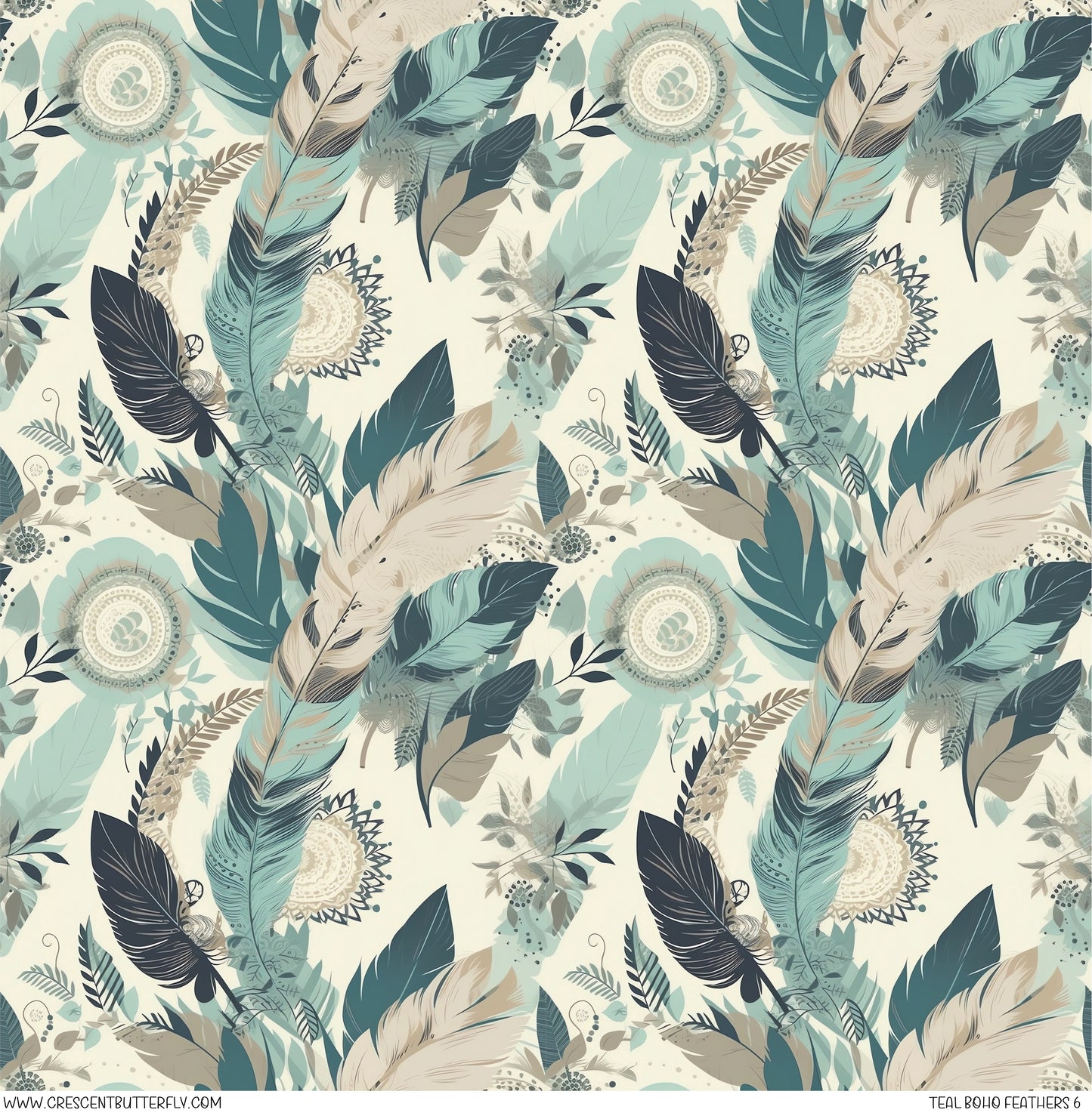 Teal Boho Feathers 6 Printed Vinyl Sheet/Wrap