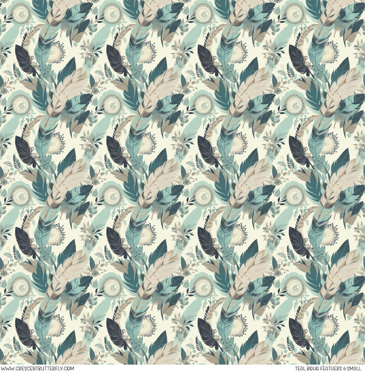 Teal Boho Feathers 6 Small Vinyl Sheet/Wrap