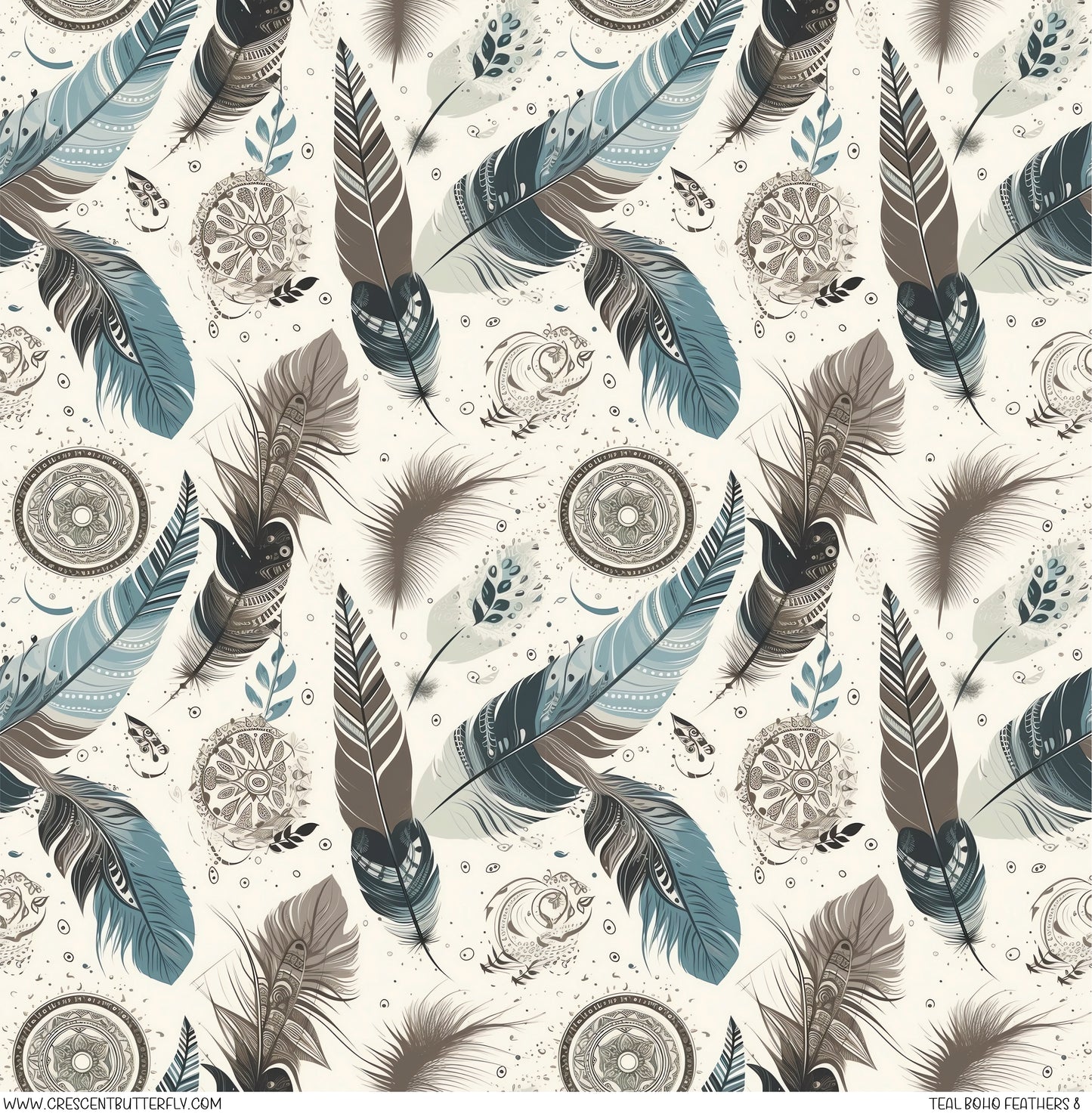 Teal Boho Feathers 8 Printed Vinyl Sheet/Wrap